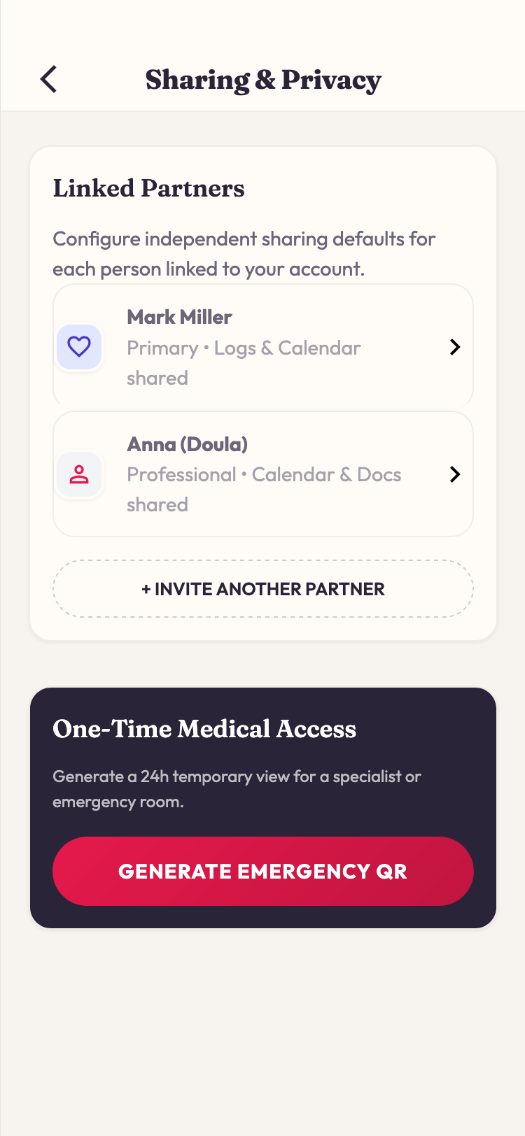 Avelia sharing and privacy settings